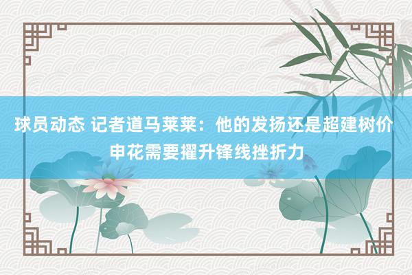 球员动态 记者道马莱莱：他的发扬还是超建树价 申花需要擢升锋线挫折力